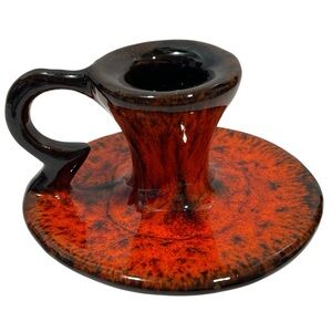 Vintage 1960s Evangeline Pottery Canuck 981 Stoneware Cabdle Holder Red & Brown